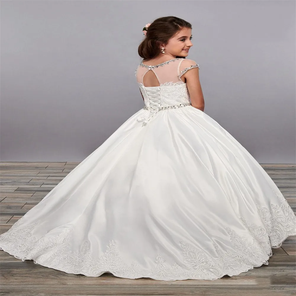 

Sleeveless O-neck Sashes Flower Girl Dresses Kids Princess Child First Communion Party Fluffy Birthday Wedding Ball Dresses