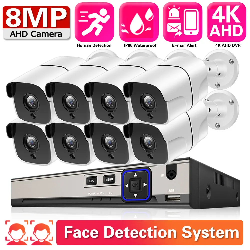 

8CH 4K Super HD Video Security System H.265+ DVR With 2/4/6/8X 8MP Bullet Outdoor Waterproof CCTV Camera Kit AI Detection