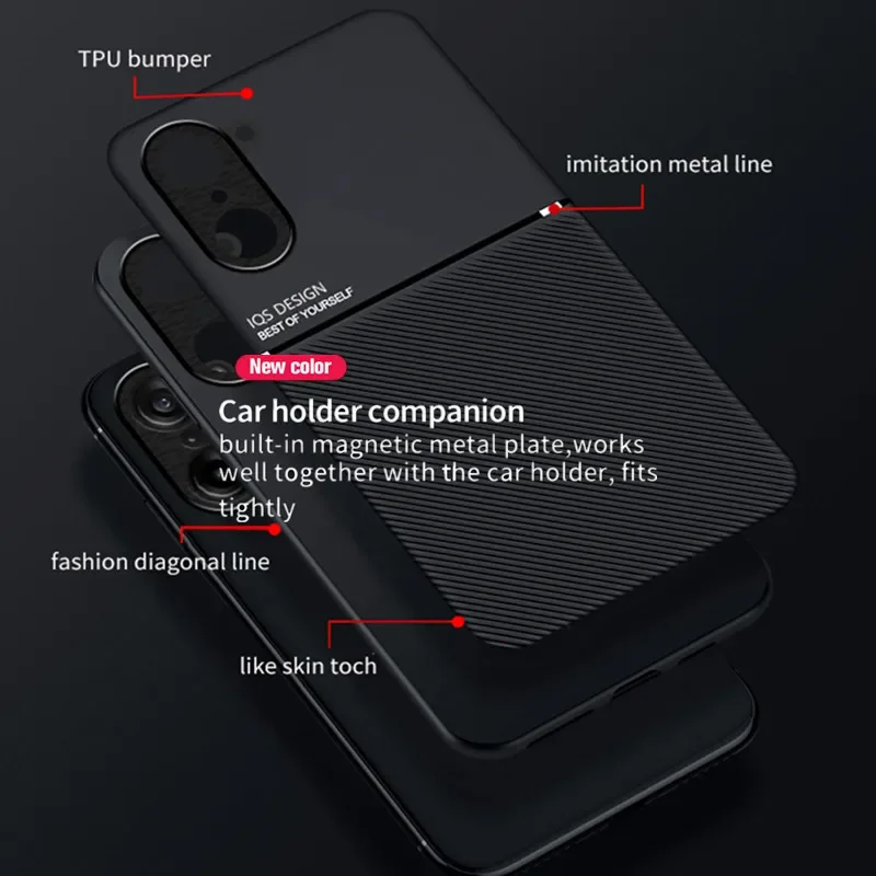Magnetic Leather Texture Shockproof Silicone Phone Case