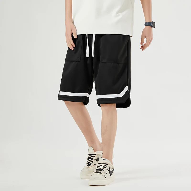 Sports Youthful Vitality Casual Shorts Men's Clothing Solid Color Stylish Spliced Summer Straight Basic Drawstring Knee Pants