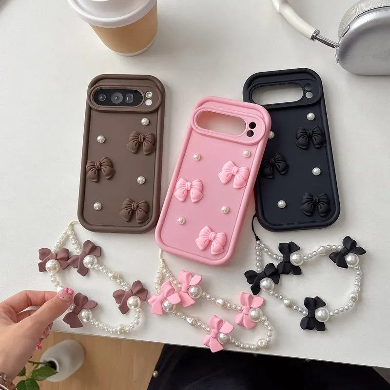 Elegant Bow Tie Pearl Chain Rope Phone Case Cover