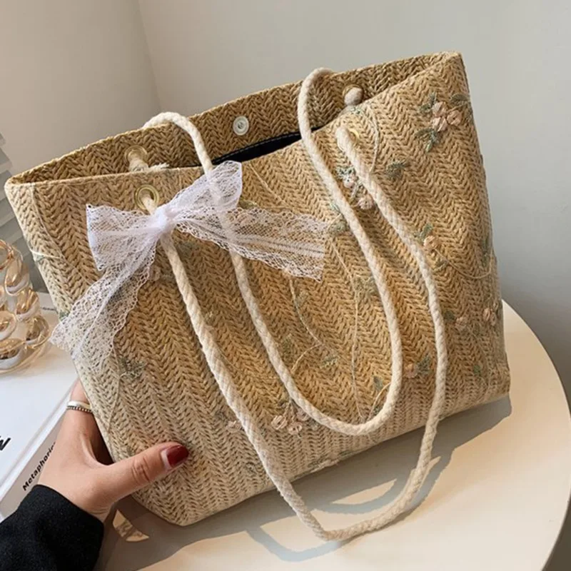 Sb34cd4a043c04e4cb0ca040b99f8e320C Fashion Woven Handbags For Women All-Match Women's Bag Portable Bucket Bag Luxury Designer Handbag Summer Picnic Bags Mallzona