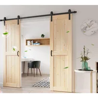 Double 24×84" Doors Sliding Barn Wood Door Panels with 8ft Hardware Kit Easy DIY Assembly Required Perfect for Warehouse 2