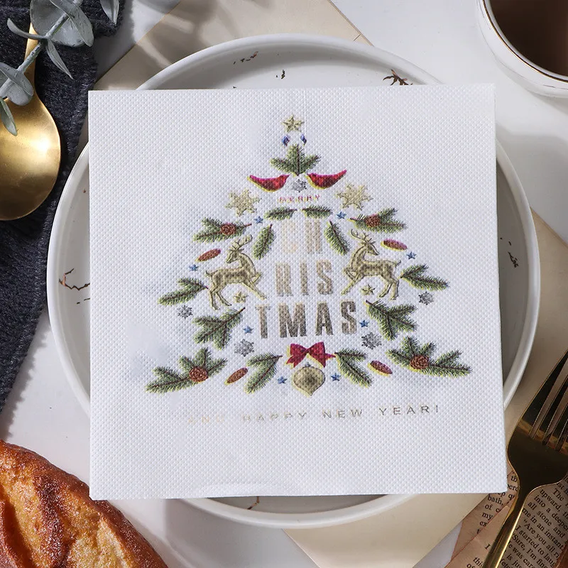 Christmas Series Printed Paper Disposable Dinner Table Napkin Tissues for Xmas Happy New Year Party Decoration 20Pcs/Lot