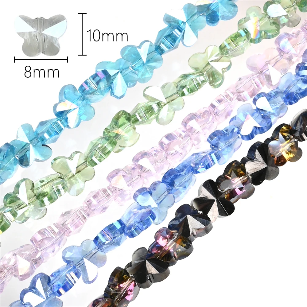 30 Stück glatte Kristallperlen, 10 mm, Schmetterlingsform, Glas, lose Distanzperlen für Perlen für Schmuckherstellung, DIY-Halskette – Detail 3