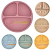 Baby Safe Sucker Silicone Dining Plate Solid Cute Cartoon Children Dishes Suction Toddler Training Tableware Kids Feeding Bowls 2