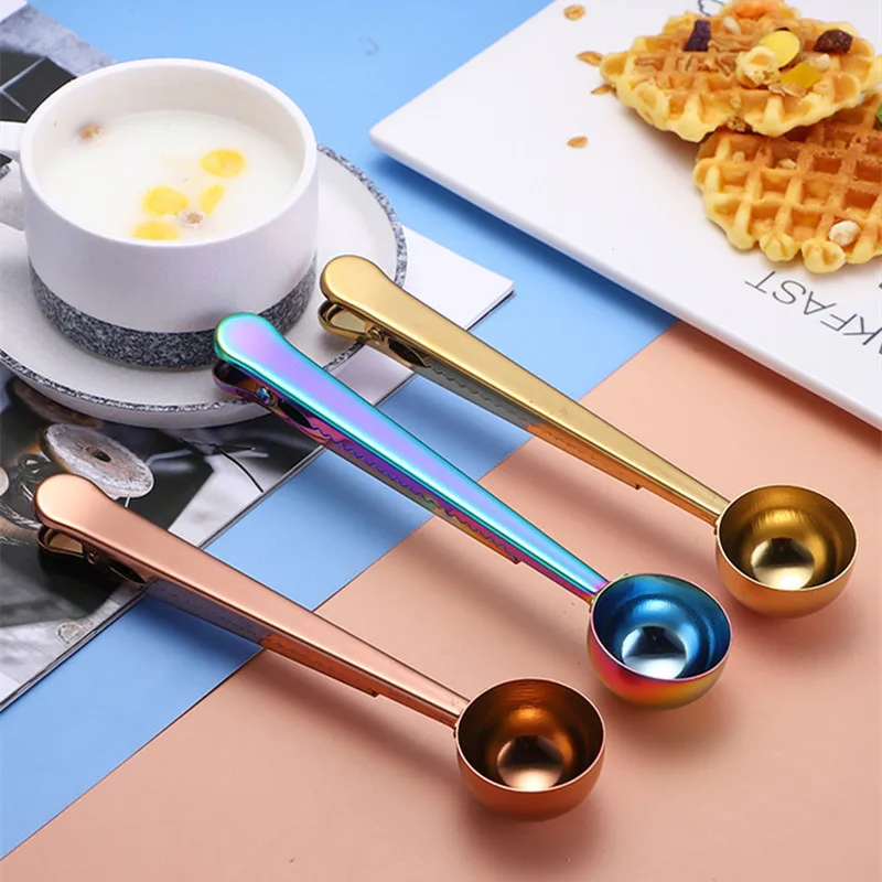 Stainless Steel Nordic Style Coffee Cereal Coffee Bean Spoons Multi-function Sealing Fresh Keeping Clip Kitchen Accessories Tool