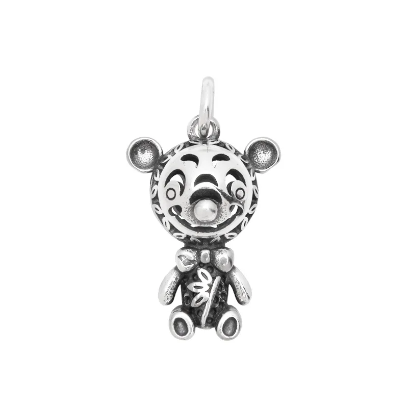 

S925 Sterling Silver Charm Pendants 2022 New Fashion Hollow Lovely Bear Bamboo Leaf Pure Argentum Amulet Jewelry for Man Women