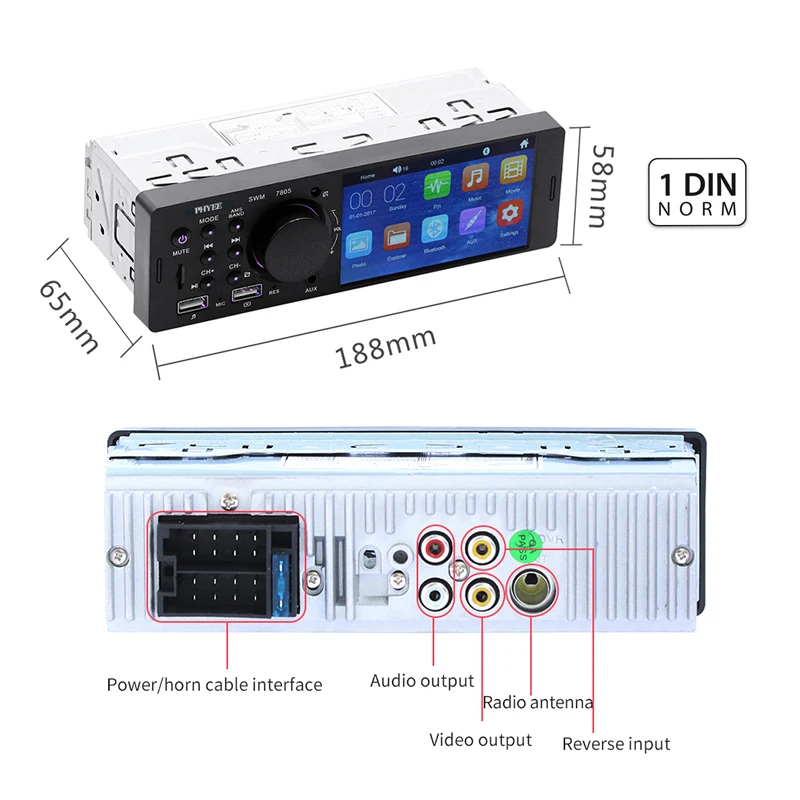 Radio Bluetooth Coche, 1 Din Reproductor MP5 con Pantalla Táctil