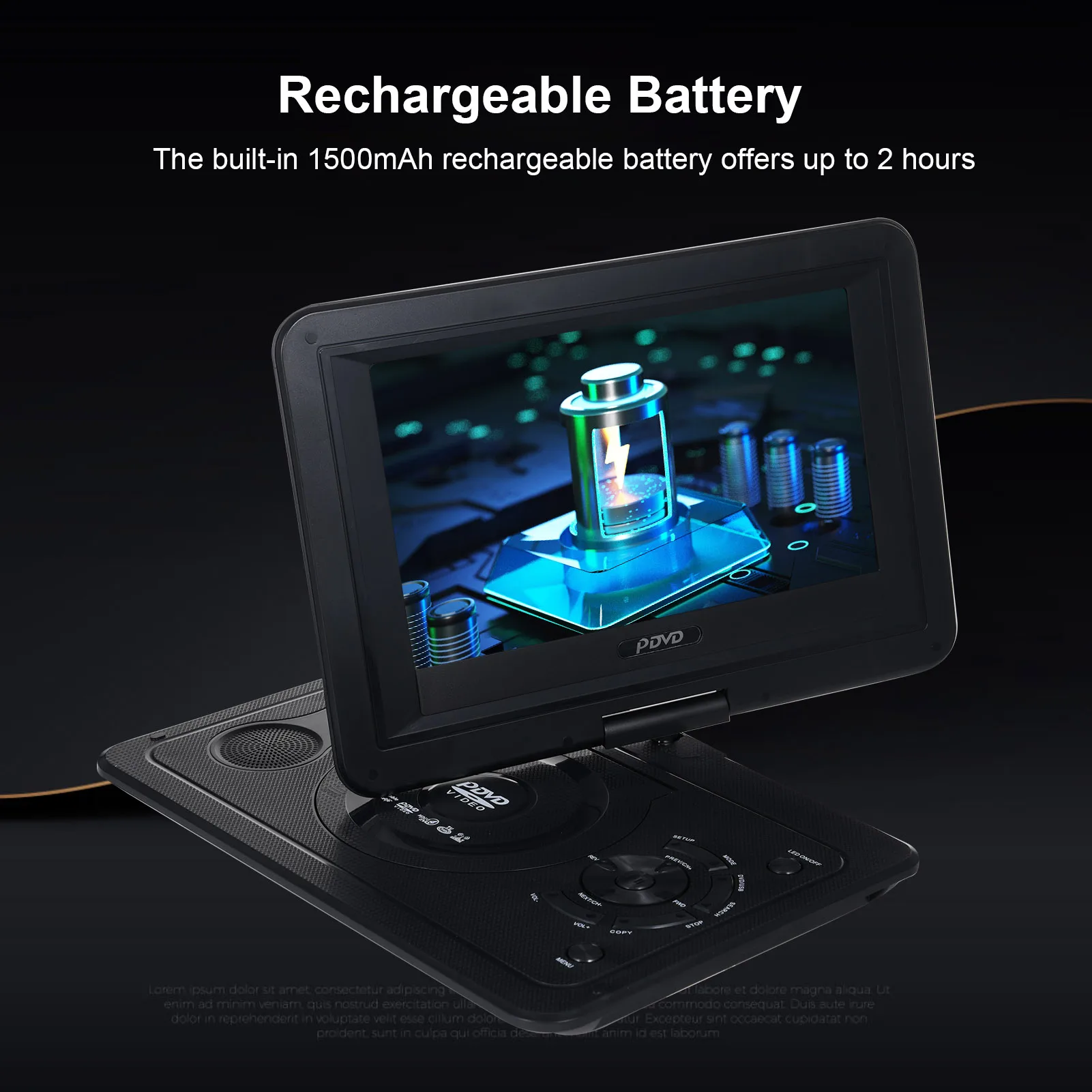13.9'' Portable DVD Player with 270&deg; Swivel HD Screen Home Car TV DVD Player with Game Function Car Charger & AC Adapter