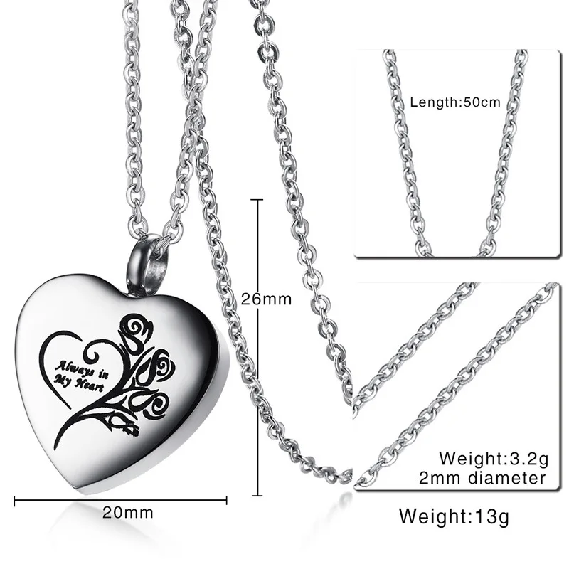Print Photo Custom Name Memorial Keepsake Jewelry Stainlesss Steel Heart Pendant Chain Pet Urn Necklace Dog Cat Ashes Locket 4