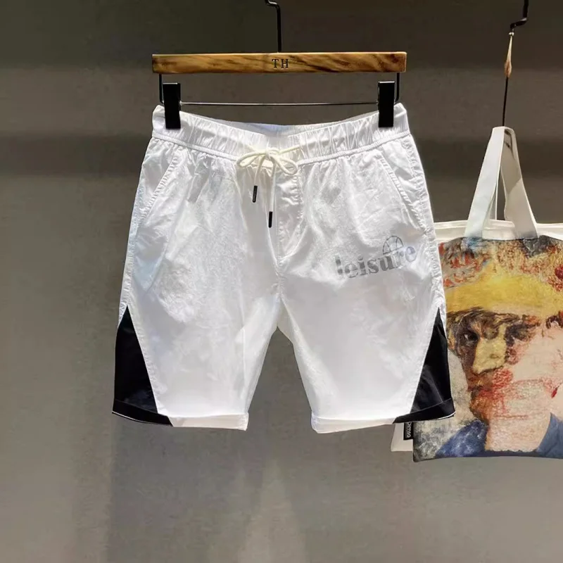 Summer Casual Pants Shorts Men's Color Matching Printed Basketball Sports Breathable Loose Elastic Cropped Beach Pants