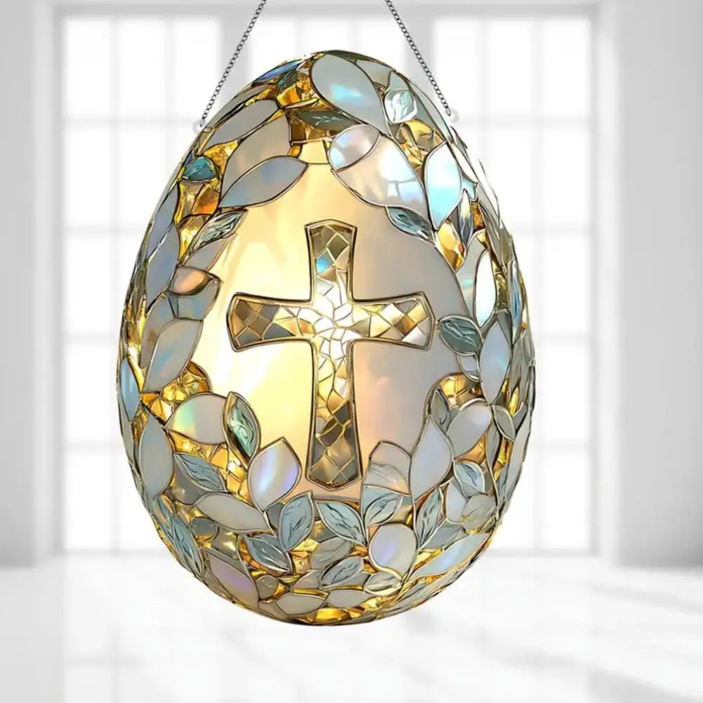Easter Cross Egg Suncatcher Wall Hangable Colored Decor Window Decor Hangable Art For Indoor Outdoor