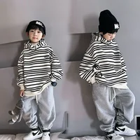 Boys Spring Autumn Stripe Sweatshirt Set Thin Big Kids Fashionable Streetwear Two Piece Set Comfortable Breathable Cotton