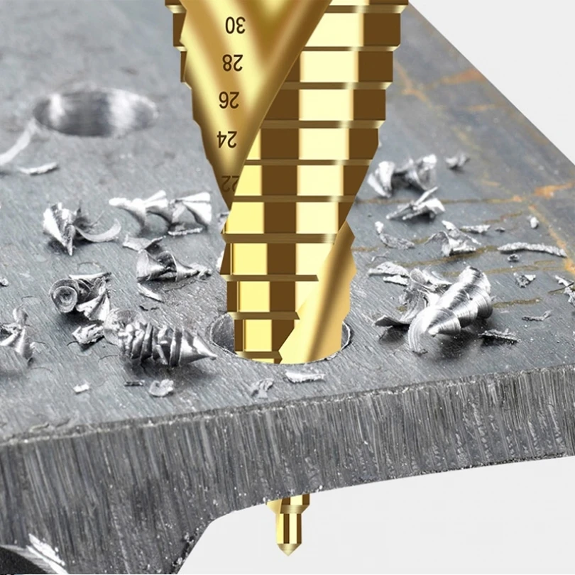 

3 Pcs Step Cone Drill 4-12 4-20 4-32 Triangular Shank Step Drill Bit Titanium Coated Wood Metal Hole Cutter HSS Drilling Tools