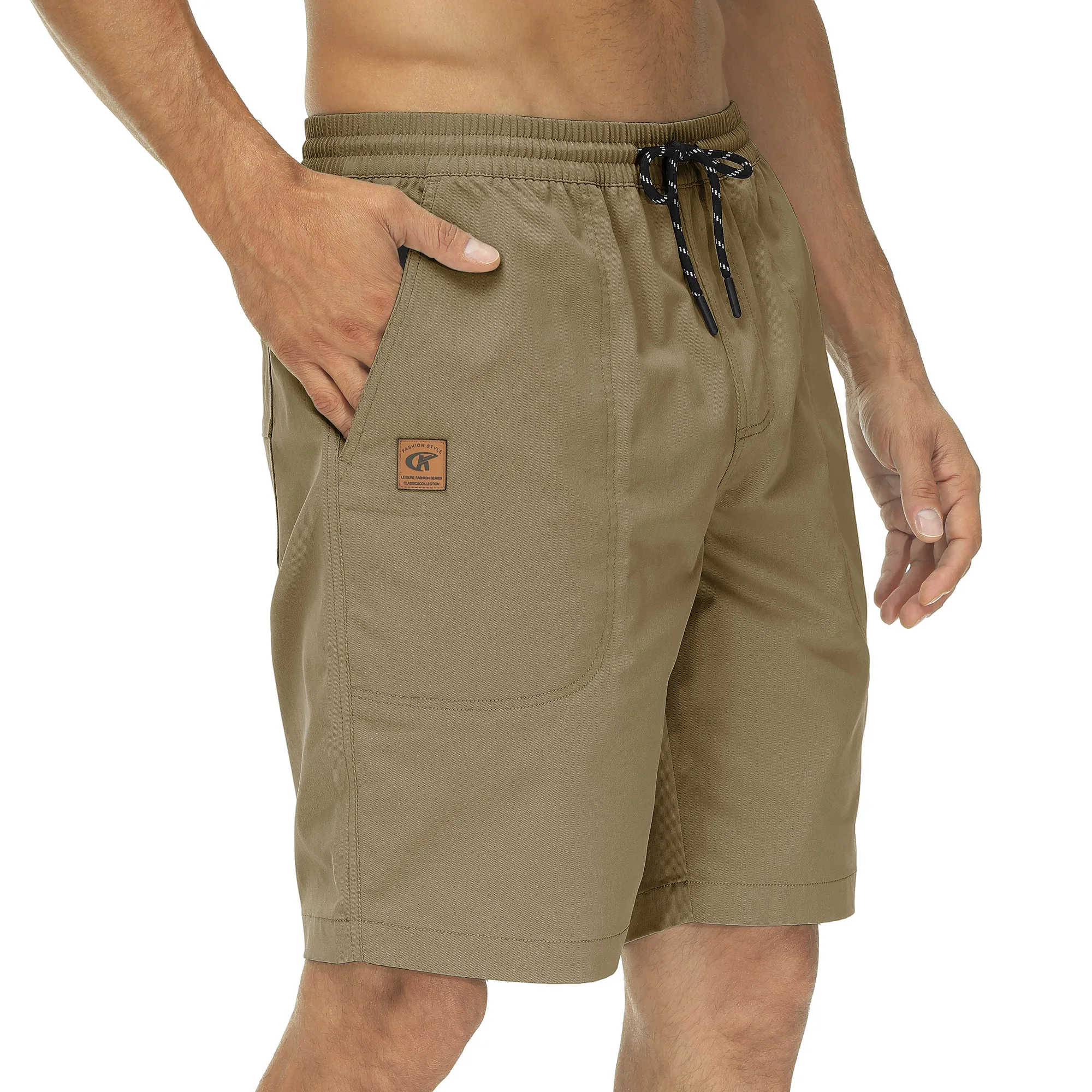 Summer Men's Casual Shorts Fashion Drawstring Shorts Knee Length Trousers Stretch Waist Sport Short Pants Streetwear