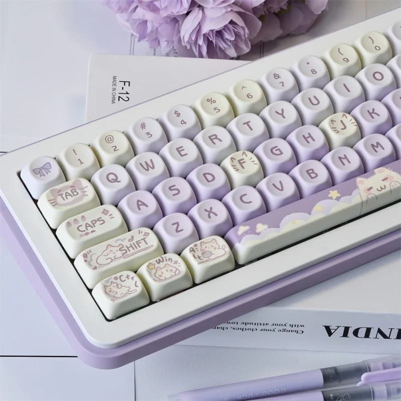 Vibrant Purple Cat Keycap Set - 132-Key MOA Profile Dye-Sublimation Keycaps