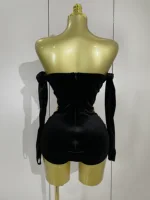 Women Shiny Golden Sequins Sexy Strapless Bodysuit With Gloves Celebrity Elegant Evening Party Birthday Dresses Stage Costume - Image 3