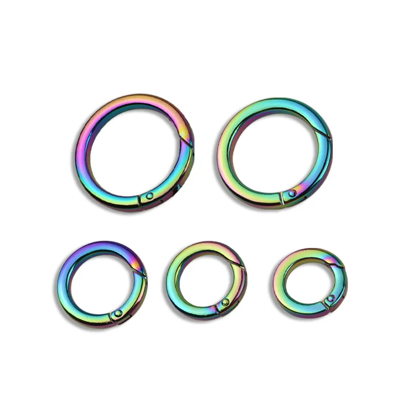16/20/25/32/38mm Rainbow Metal Spring Ring Handbag Gate O Ring Spring Clasps Openable Round Ring For Diy Hardware Accessories
