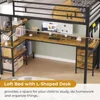 Loft Bed Twin Size with L-Shaped Desk, LED Lights,Charging Station,Twin Metal Loft Bed with Desk, Fabric Drawers & Shelves 2