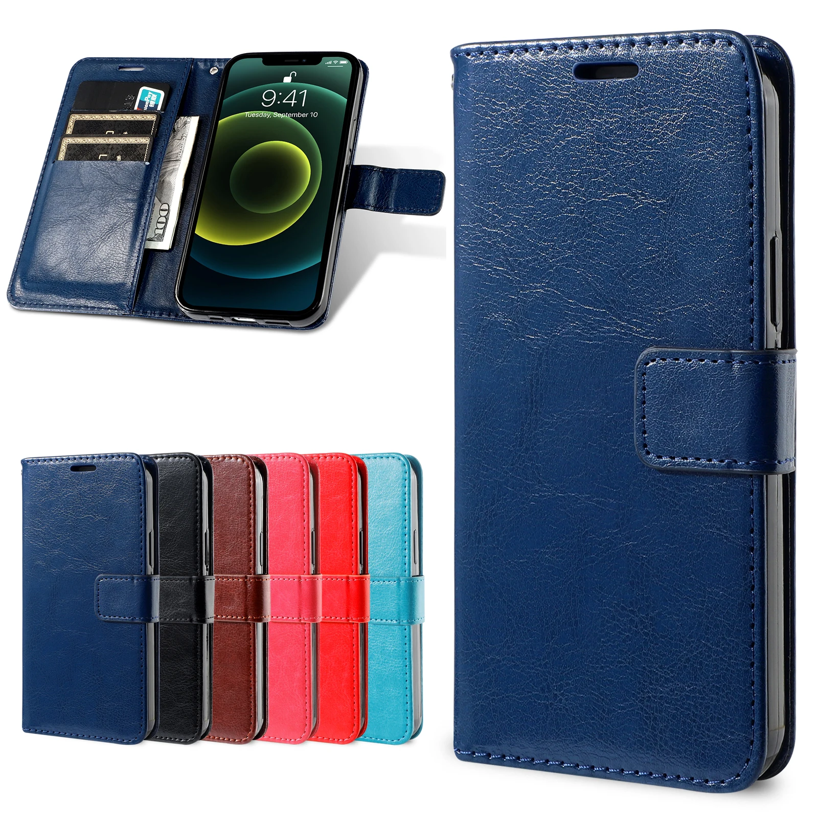 Leather Magnetic Flip Wallet Phone Cover and Case