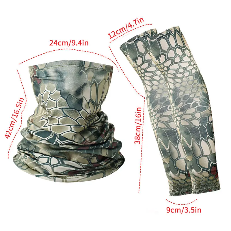 2Pcs/Set Cooling Arm Sleeves Face Mask Set Hunting Fishing Hiking Cycling Sun Protection Summer Neck Gaiter Headwear Balaclava