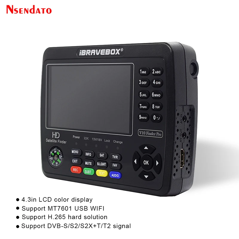 V10 Finder Pro Combo 4.3 ''Display Lcd Digital Satellite Tv Signal Finder Meter Dvb-S2X/S2/T2 H.265 Hevc Sat Finder Per Usb Wifi