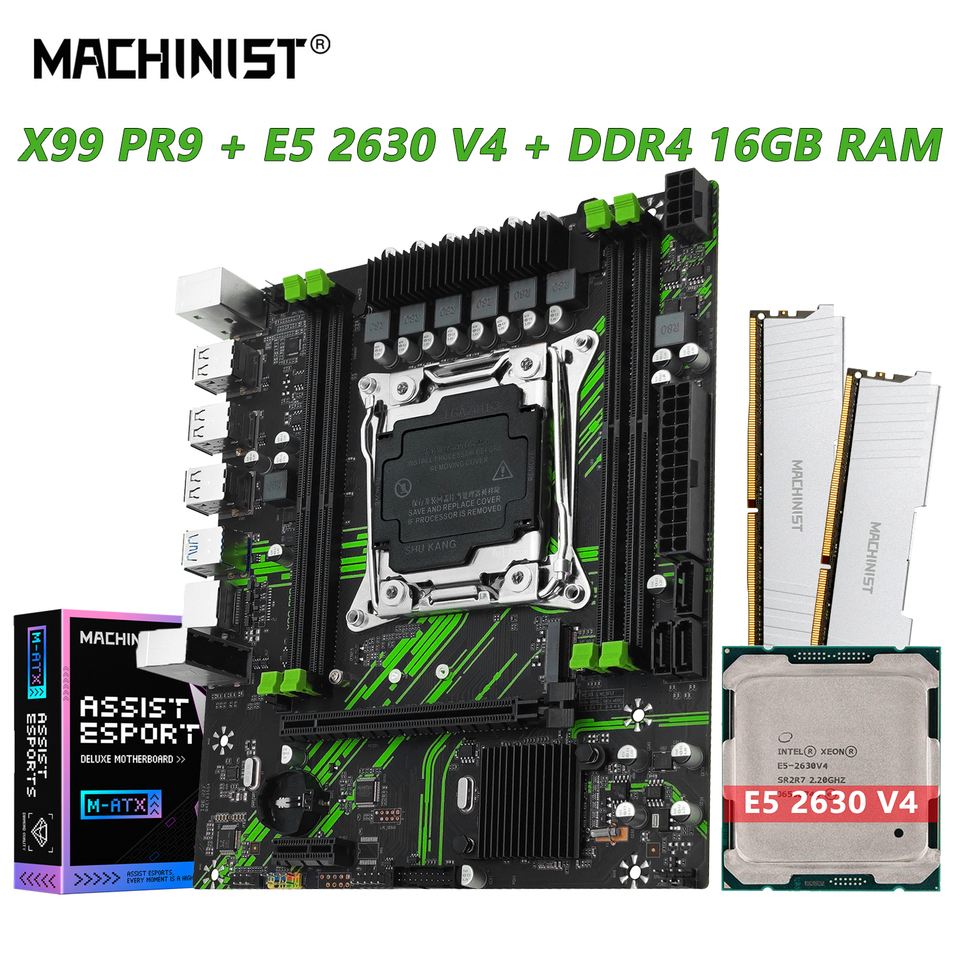 MACHINIST X99 PR9 Motherboard Set Kit With LGA2011-3 Xeon E5 2630 V4 CPU DDR4 16GB (2*8GB) 2133MHZ RAM Memory NVME M.2 SATA