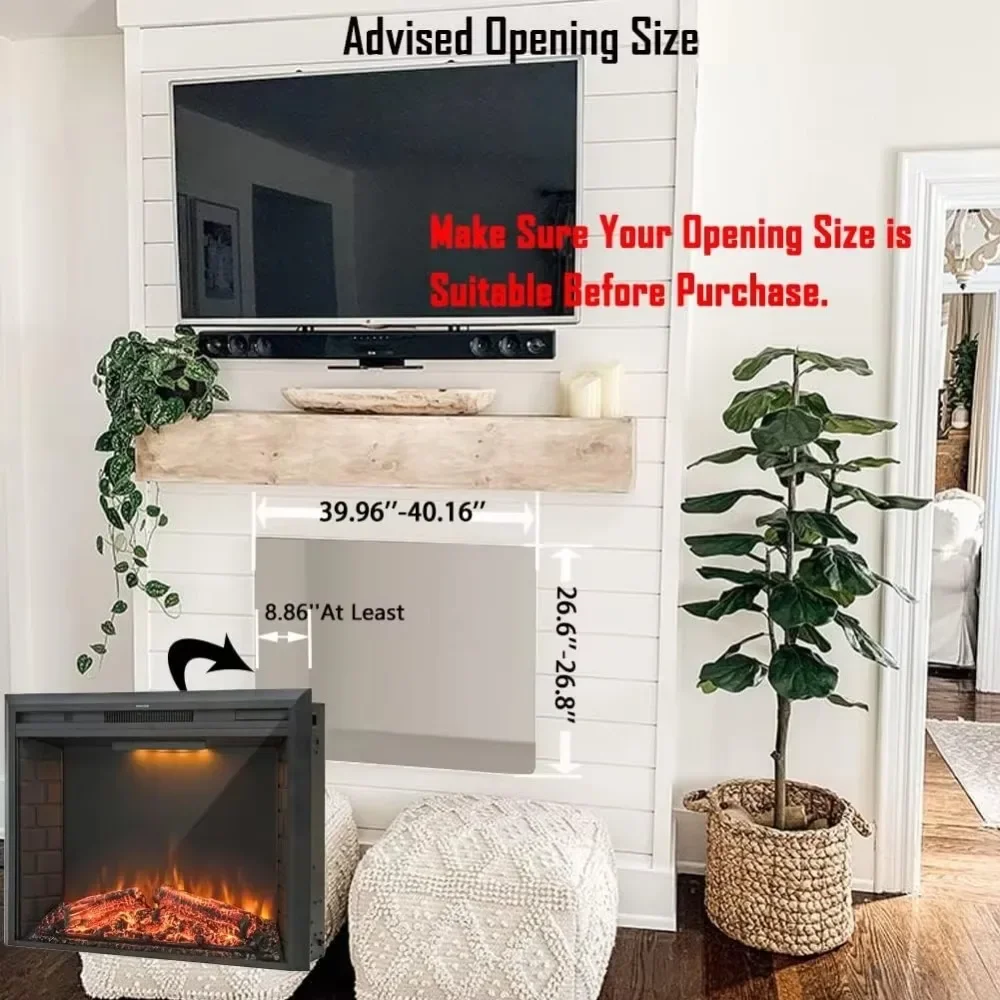 43'' Electric Fireplace Insert, Retro Recessed Fireplace Heater with Fire Crackling Sound, Remote Control, Electric Fireplace 6