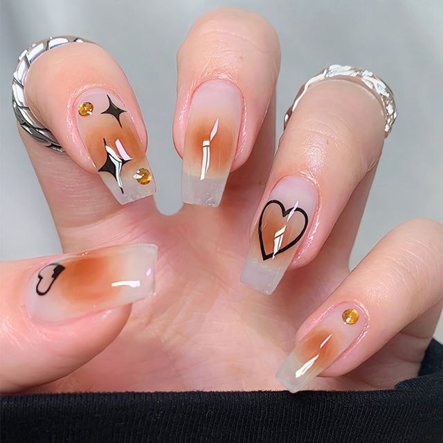Detachable Jelly Gradient with design False Nails Wearable Ballerina Coffin Fake Nails Full Cover Nail Tips Press On Nails