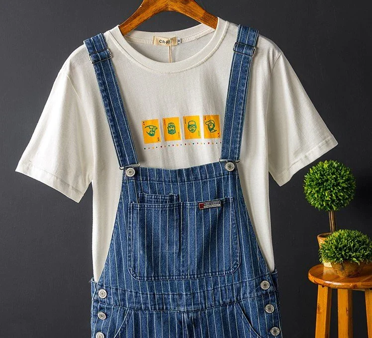 Summer Mens Bib Overalls Streetwear Denim Jumpsuits Moto Biker Jeans Trousers Male Striped Casual Long Pants Clothing 1 Set denim overalls
