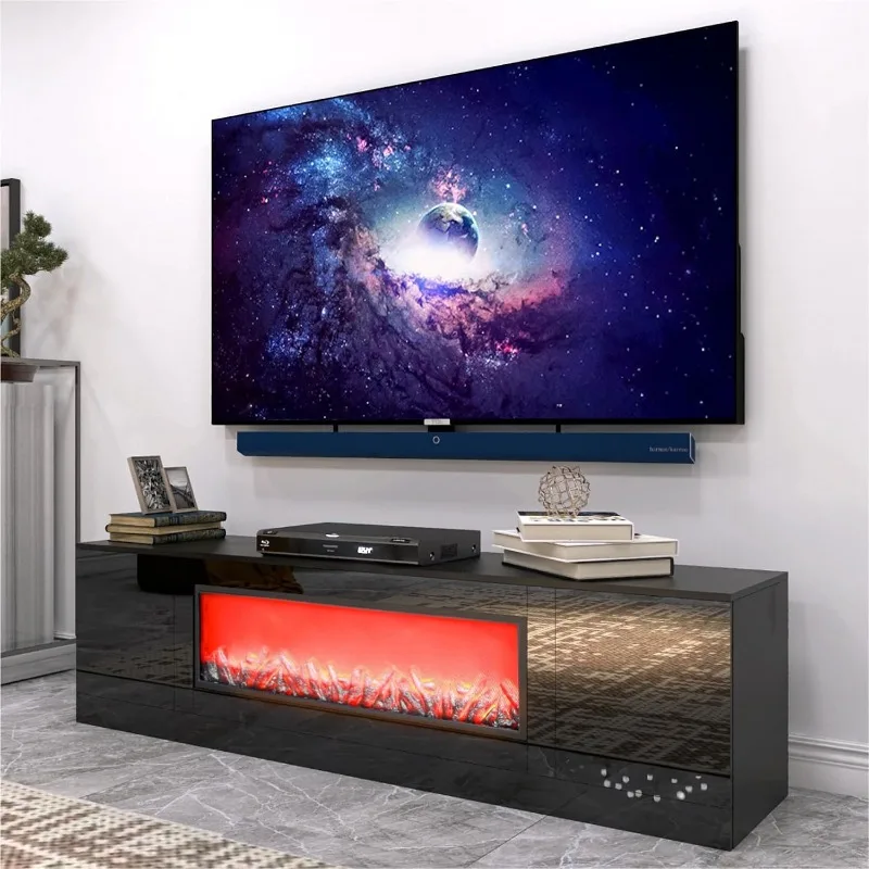 

Modern Upgraded Fireplace TV Stand with 38" 3D Electric Fire Place, for 75" Screen, Without Remote & Heating, Entertainment