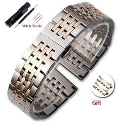 Premium Stainless Steel Watch Strap with Metal Butterfly Buckle - Waterproof Band Accessories - 22mm (Silver Rose Gold)