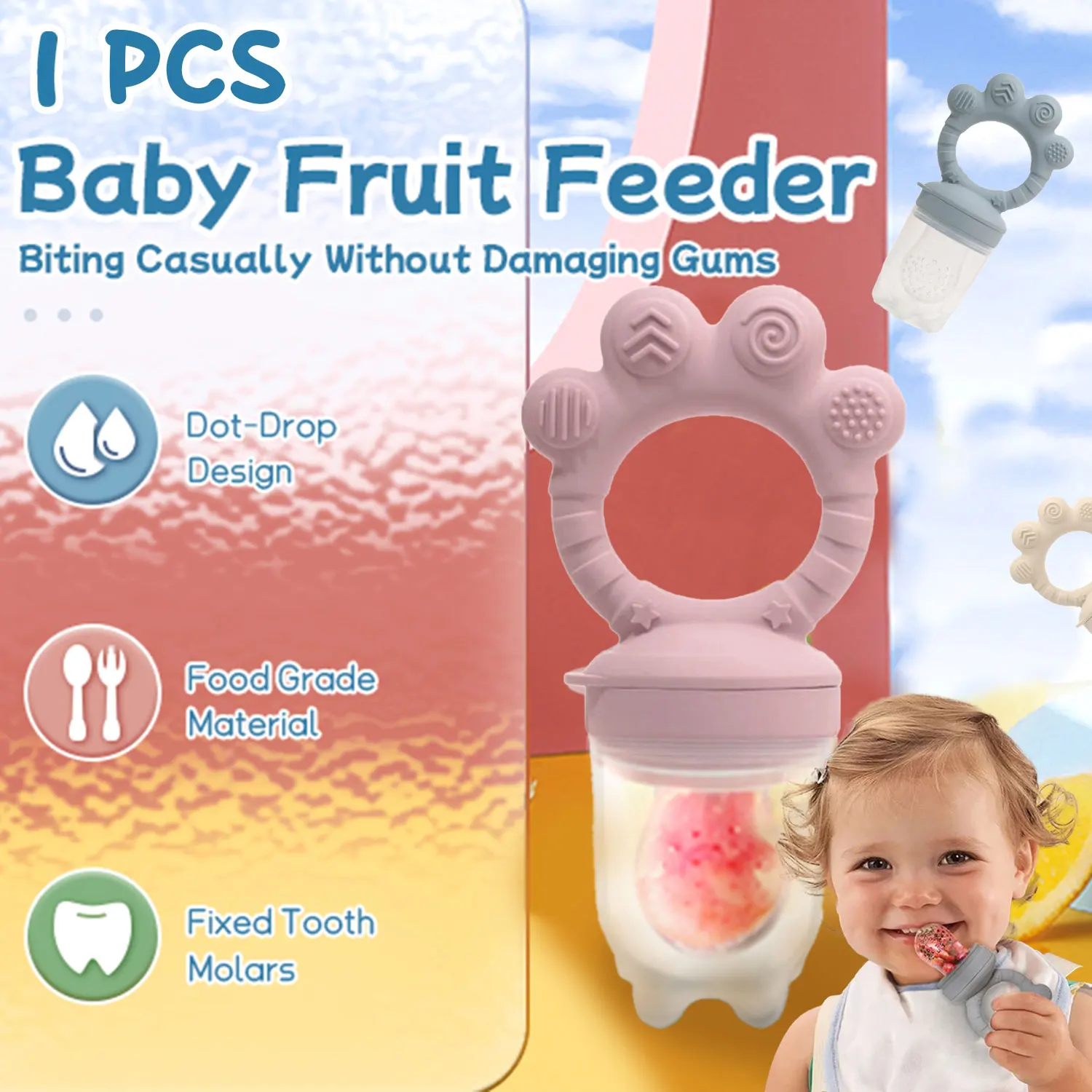 Silicone Teether Complementary Food Feeding Fruits and Vegetables Bite Le Solid Teeth Grinding Teeth Anti-biting Hand 1pcs silicone feeding set