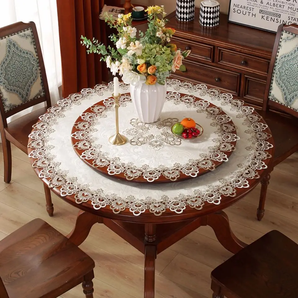 Nappe Ronde Blanche BSTCAR Nappe Ronde Dentelle Blanche 180cm - Motif Flocons Neige Décoration Table Nappe Dentelle Lavable Machine