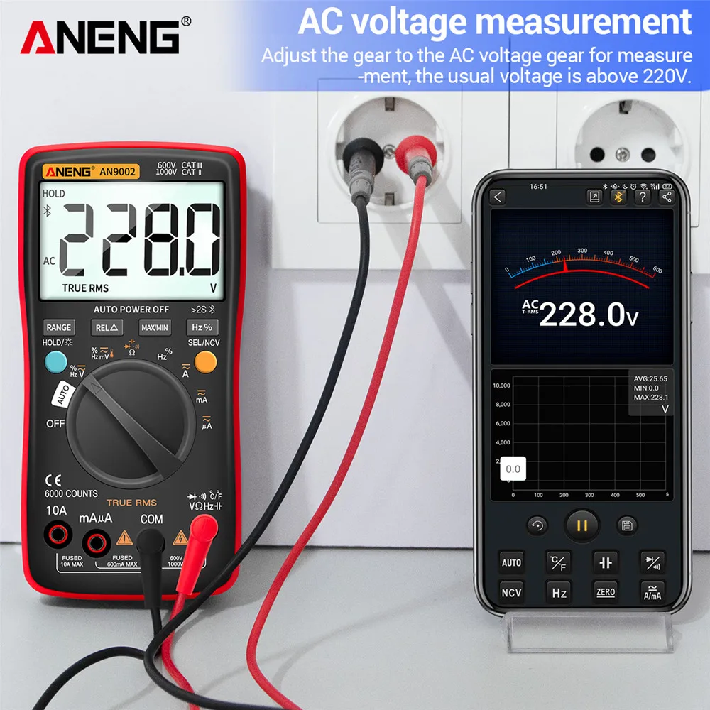 ANENG AN9002 Bluetooth Digital Multimeter 6000 Counts Professional MultimetroTrue RMS AC/DC Current Voltage Tester Auto-Range 2