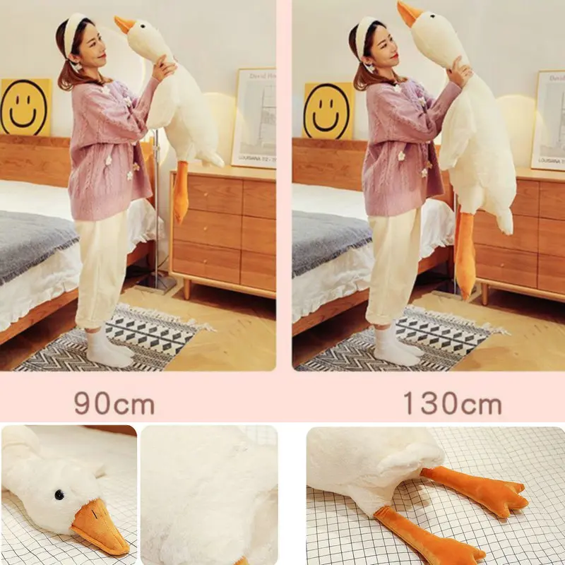 50/130cm Giant Long Plush White Goose Toy Stuffed Lifelike Big Wings Duck Hug Massage Throw Pillow Boyfriend Cushion For Girl