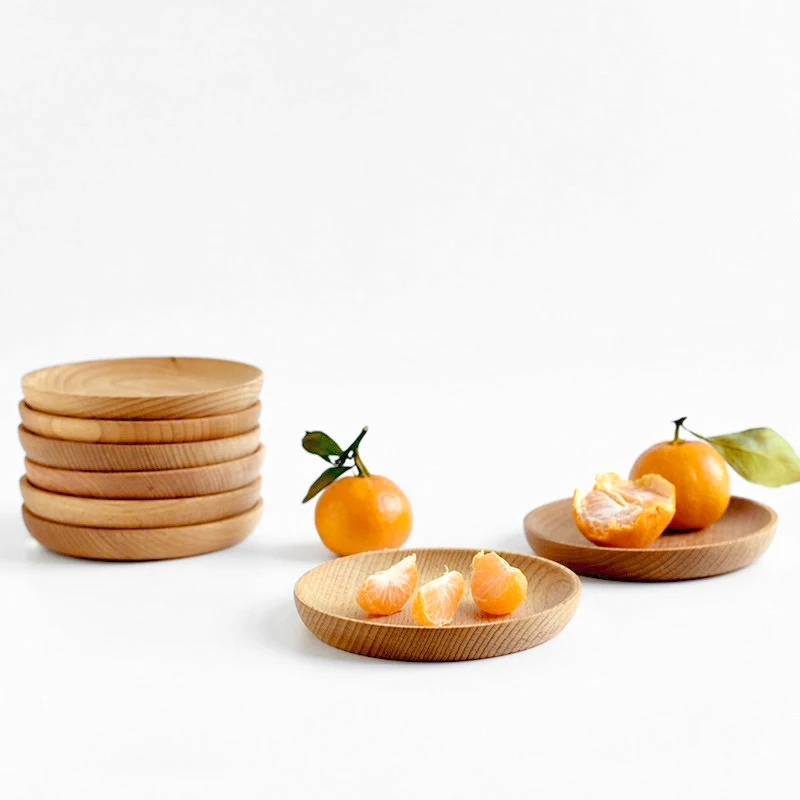 Solid Wood Round  Heat InsulationTray Dessert Plate Japanese-style Snack Dried Fruit Plate Oval Tea Tray Kitchen Tableware 4