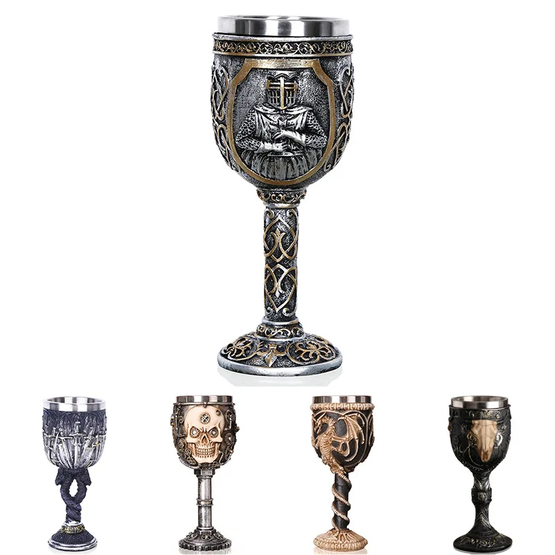 Calice Da Vino Medievale In Acciaio E Resina - Bicchiere Vintage Per Feste, Casa E Bar - Foto 3