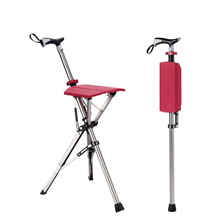

Factory Manufacturer Adjustable Walking Stick Anti Slip Lightweight Four-Legged Cane Stool Crutch Chair