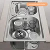 Musurjoy Brushed Kitchen Sink, Stainless Steel Dishwashing Double Sink Cabinet Basin, Countertop Mounted Workbench, 3
