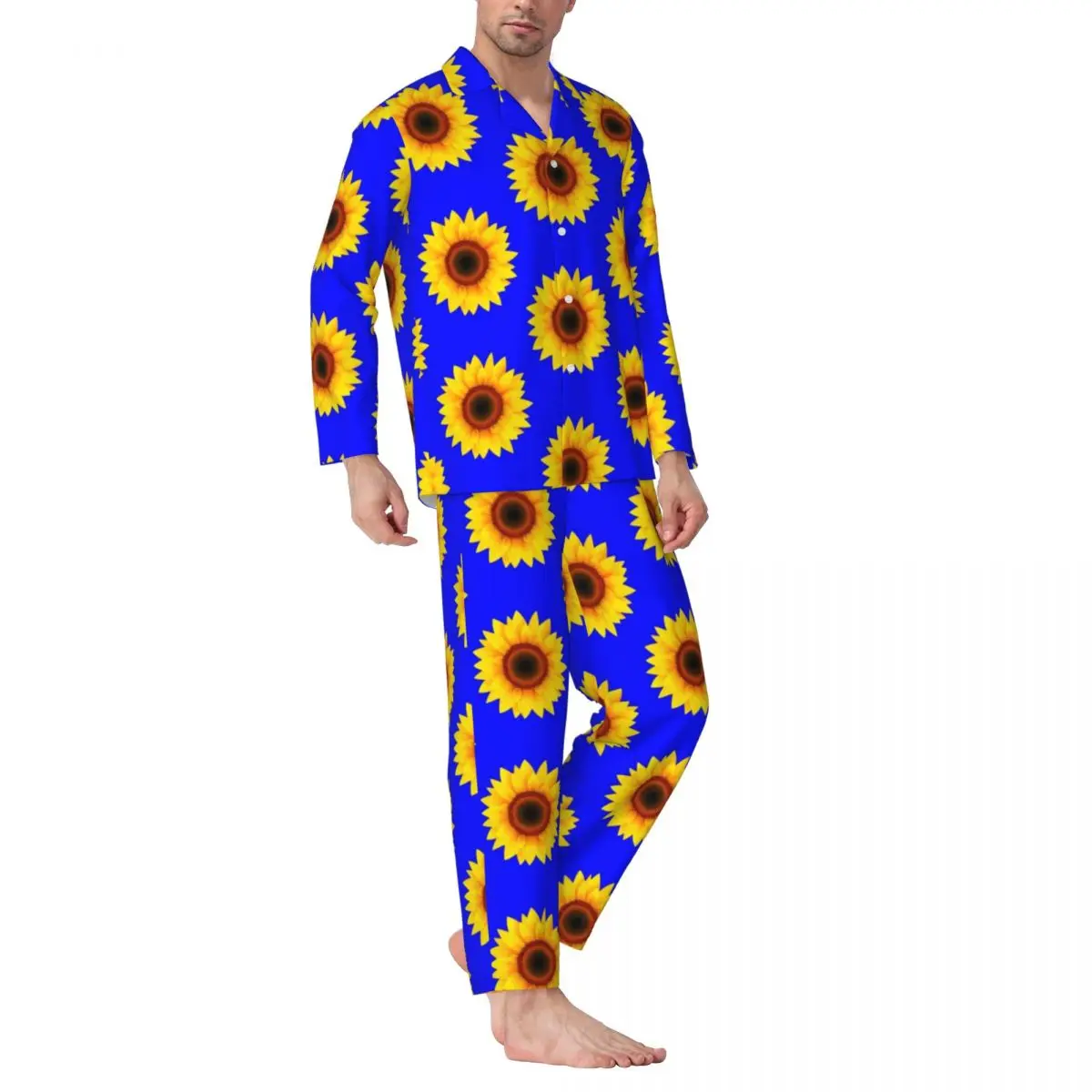 

Pajamas Mens Sunflower Blooming Home Nightwear Hippie Vibes Peace Flower 2 Pieces Casual Pajama Set Warm Oversize Home Suit