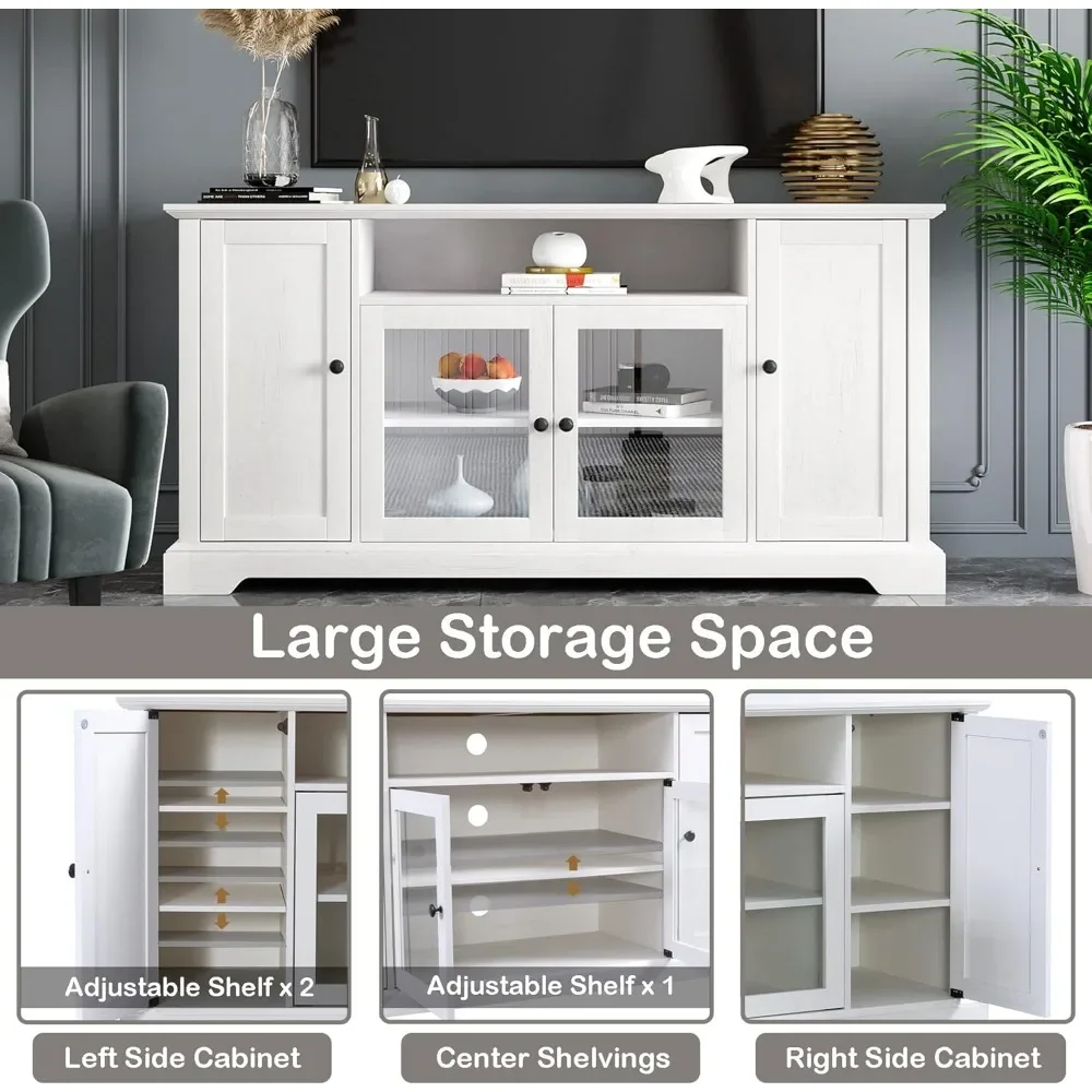 Modern TV Stand for 65 Inch Televisions, Wooden Traditional Entertainment Center Console Storage Cabinet Sideboard with Adjustab