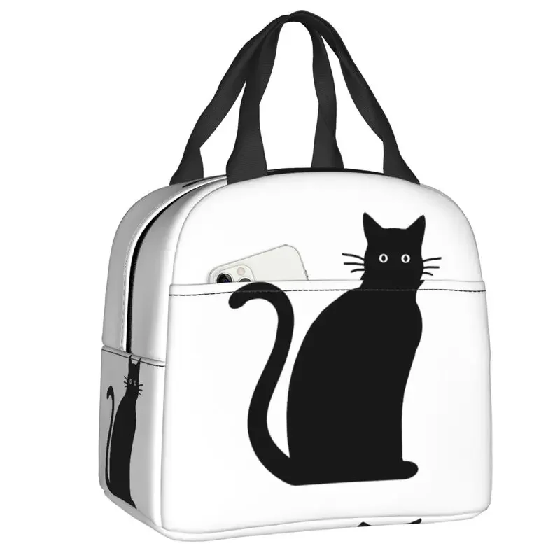 

Cute Black Cat Insulated Lunch Bag for Work School Waterproof Thermal Cooler Bento Box Women Kids Food Container Tote Bags
