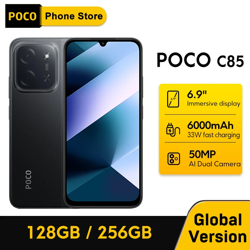 最新のPOCO C85グローバル版携帯電話、NFC搭載、128/256GB、MTK Helio 