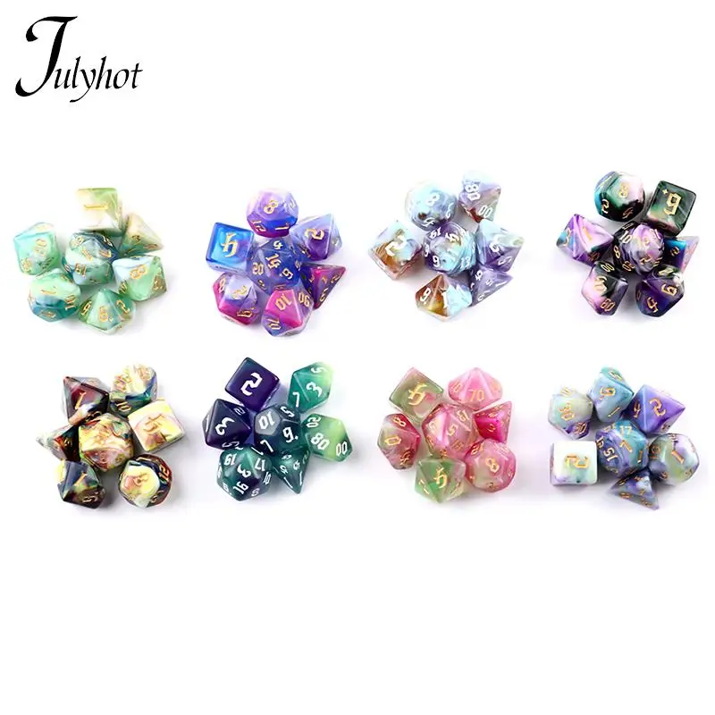 

7pcs/set Polyhedral 7-Dice Two-Tone Swirl-DND Dice Set for RPG/MTG D4 D6 D8 D10 D% D12 D20 Dice Games Family Party Board Games