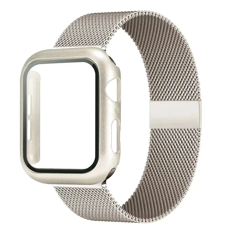 Sleek Milanese Loop Apple Watch Band with Tempered Glass Cover