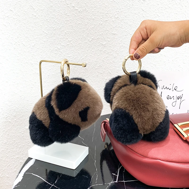2022 New In Panda Real Rabbit Fur Handmade Cute Key Chain Keychains Bag Accessory Car Keychain Gift Keyrings Gifts Handmade
