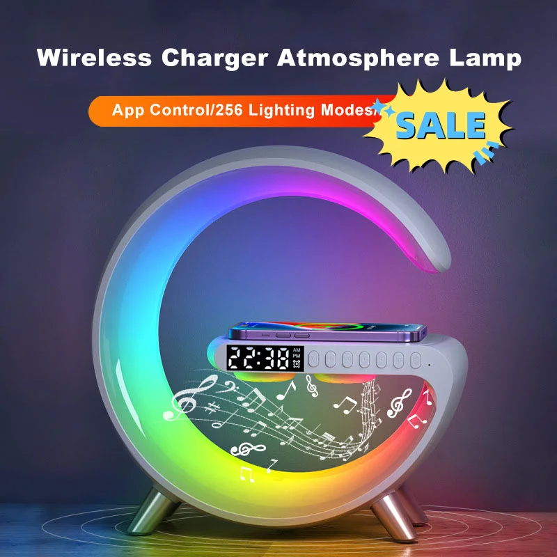 

2023 New Intelligent G Shaped LED Lamp Bluetooth Speake Wireless Charger Atmosphere Lamp App Control For Bedroom Home Decor