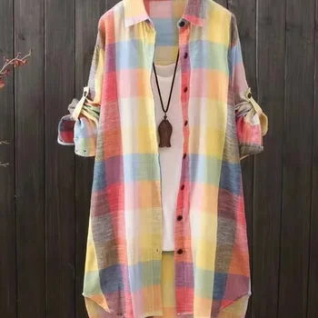 Women's Plaid Cotton Shirt Chic Women Blouse Elegant and Youth Women's Blouses New In External Clothes Korean Style